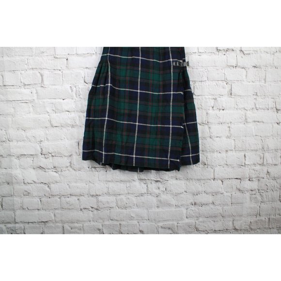 *Vintage Brendella Blue Green Tartan Plaid 100% Wool Pleated Skirt - Picture 2 of 9